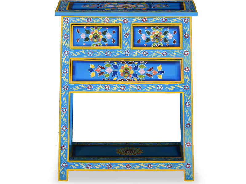  Buffet - bahut - meuble de rangement avec tiroirs bois massif de manguier peinture turquoise  - Conforama C