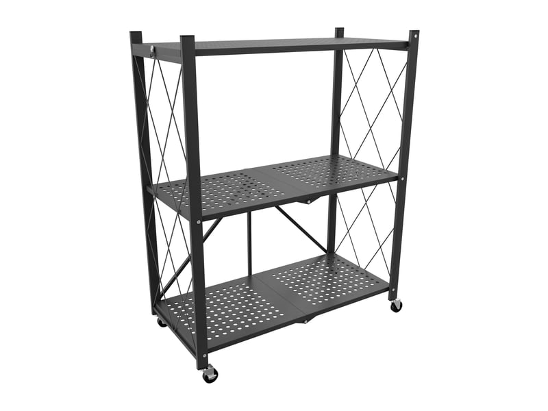 Smithers - étagère chariot pliable gain de place 72x90x33,5 cm, 3 niveaux, repliable en métal noir  - Conforama A