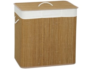 Panier à linge en bambou 144 l avec couvercle, 3 compartiments, poignées en corde et sac amovible