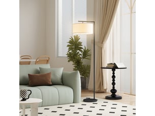 Lampadaire lampe à pied abat-jour en tissu de lin base ronde stable 47 x 37 x 153 cm noir et blanc