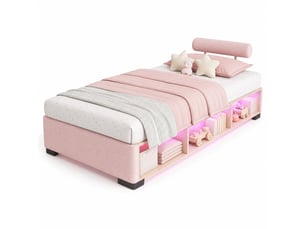 Lit avec rangement 90x200 cm <strong>MODENVIE</strong>  <strong></strong> coloris rose