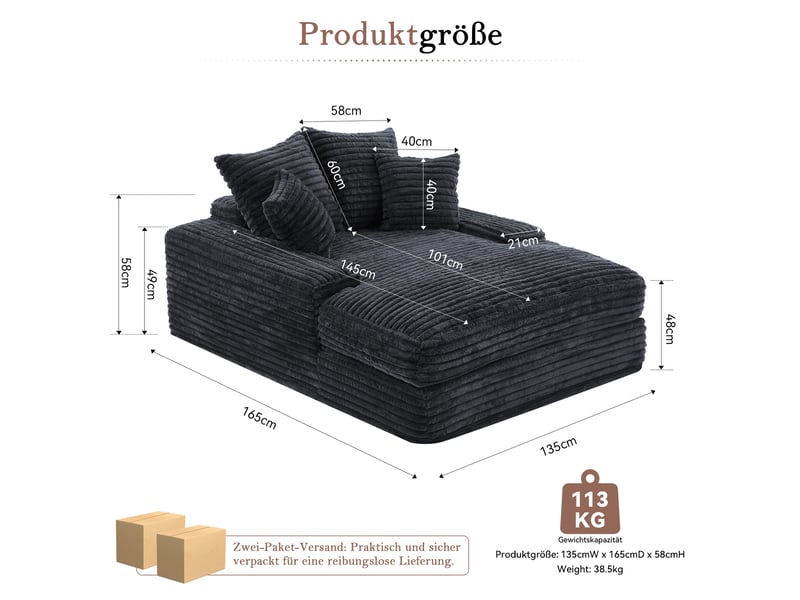  Canapé convertible 027r gris slim en velours côtelé, 4 coussins, multifonctionnel  - Conforama C