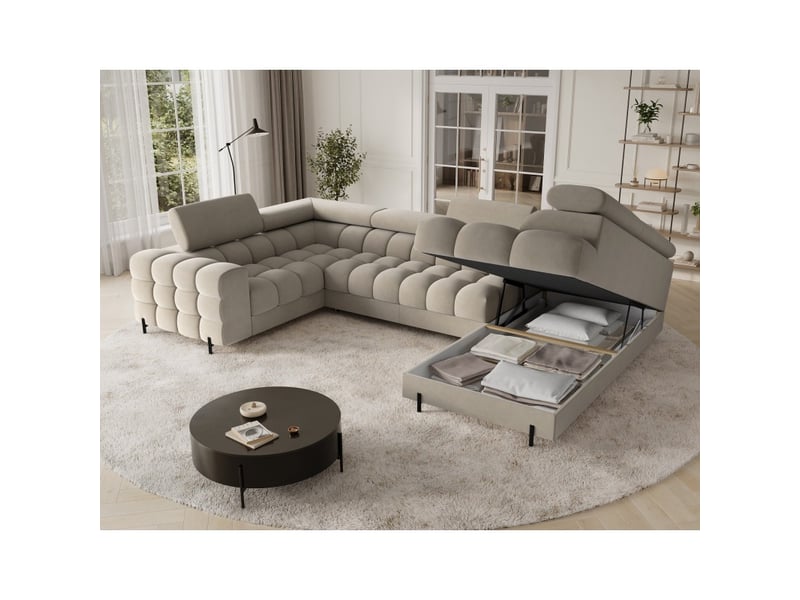  Canapé panoramique convertible factory 3 places beige – angle droit avec coffre  - Conforama D