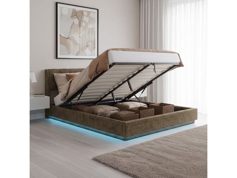  Lit double capitonné tröstiar avec éclairage led 180 x 200 cm vert [en.casa] Tröstiar - Conforama E