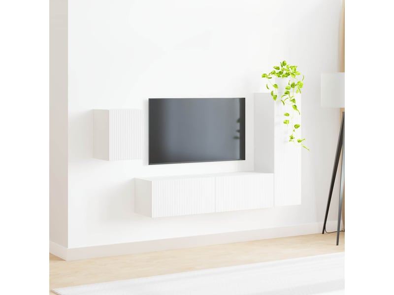  Ensemble meuble tv - banc tv - meuble de rangement 4 pcs blanc bois d'ingénierie  - Conforama D