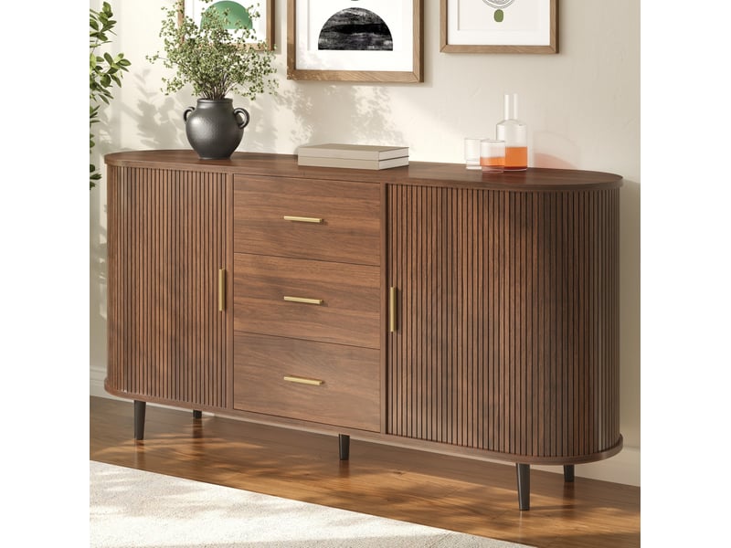  Buffet bas 160x40x80,5 cm avec 3 tiroirs et portes coulissantes, finition noyer  - Conforama D