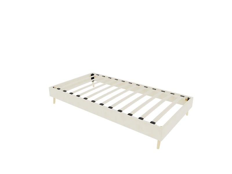  Cadre de lit enfant 90x200 cm beige en tissu avec pieds coloris bois naturel  - Conforama E