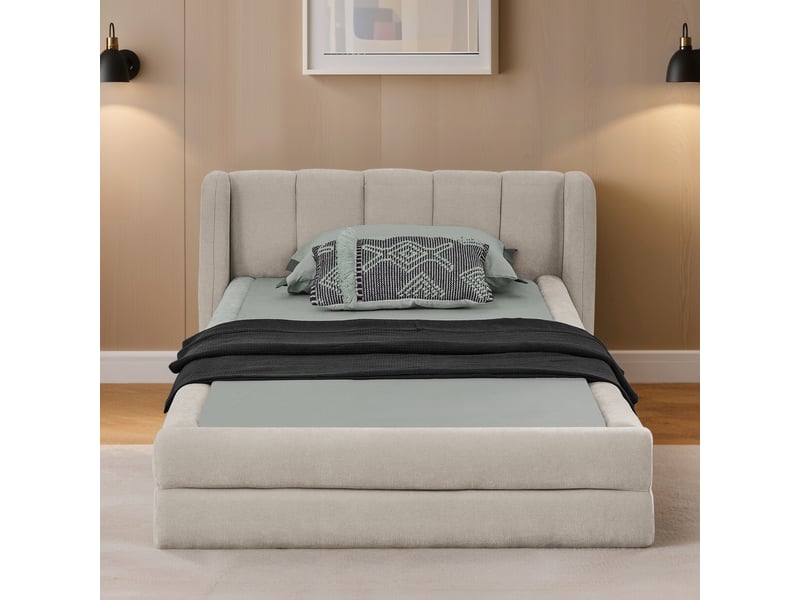  Lit enfant 90 x 200 cm, dossier confortable, convient comme lit enfant, chenille , beige Bliss Lite - Conforama D