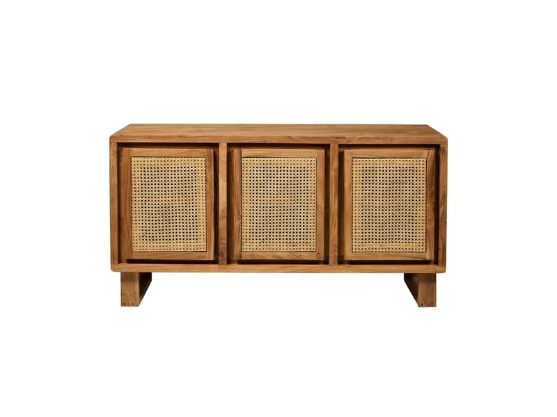 Buffet en bois naturel et rotin avec 3 portes 145x40x75 martinica  - Conforama B