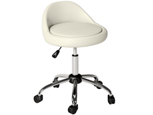 Tabouret de travail pivotant à roulettes, similicuir blanc, réglable 63-83 cm, salon