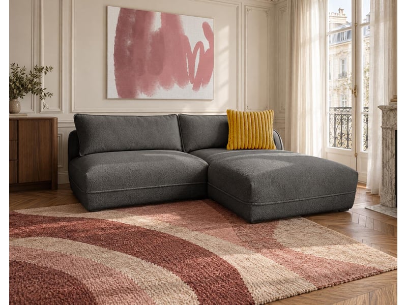  Lucien - canapé d'angle droit 4 places ouvert en tissu bouclette -  - gris LUCIEN - Conforama B