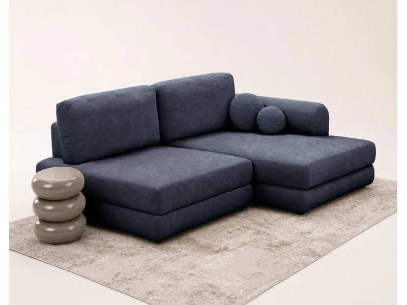  April - canapé d'angle droit 4 places convertible avec coffre en velours texturé - best mobilier - bleu marine APRIL - Conforama D
