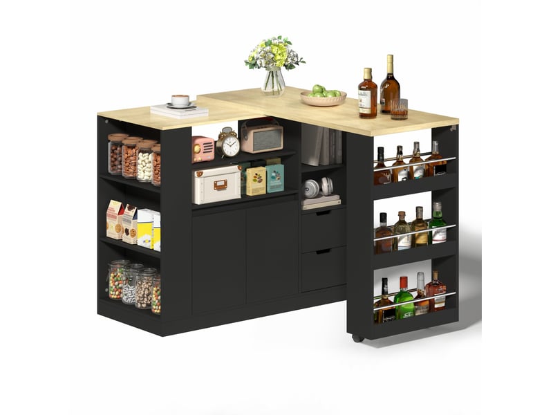 Îlot de cuisine 115x50x92 cm noir et naturel avec plateau pivotant extensible  - Conforama A