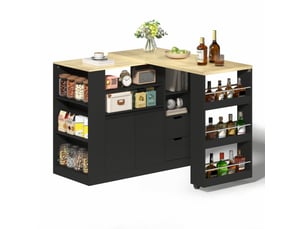 Îlot de cuisine 115x50x92 cm noir et naturel avec plateau pivotant extensible