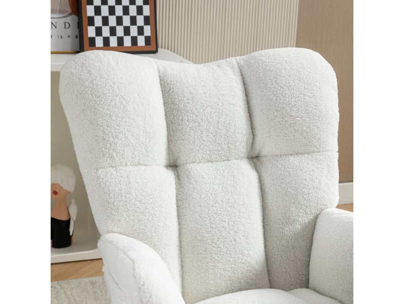  Chaise berçante 70 x 98 x 98,5 cm blanche en tissu peluche, dossier haut et repose-pieds escamotable  - Conforama E