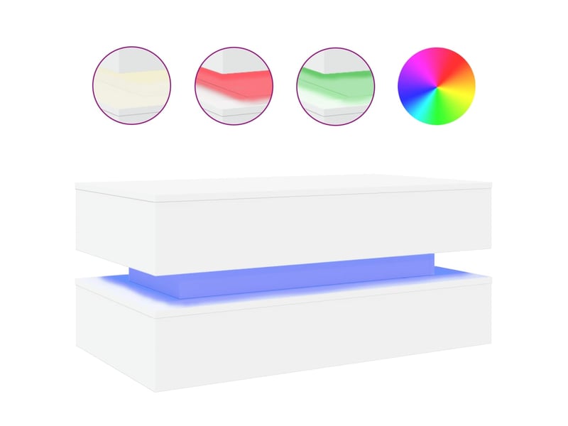  Table basse | table d'appoint salon avec lumières led blanc 90x50x40 cm shl3282  - Conforama A