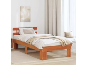 Lit adulte, lit simple, cadre de lit avec tête de lit brun 90x200cm pin massif cf2510
