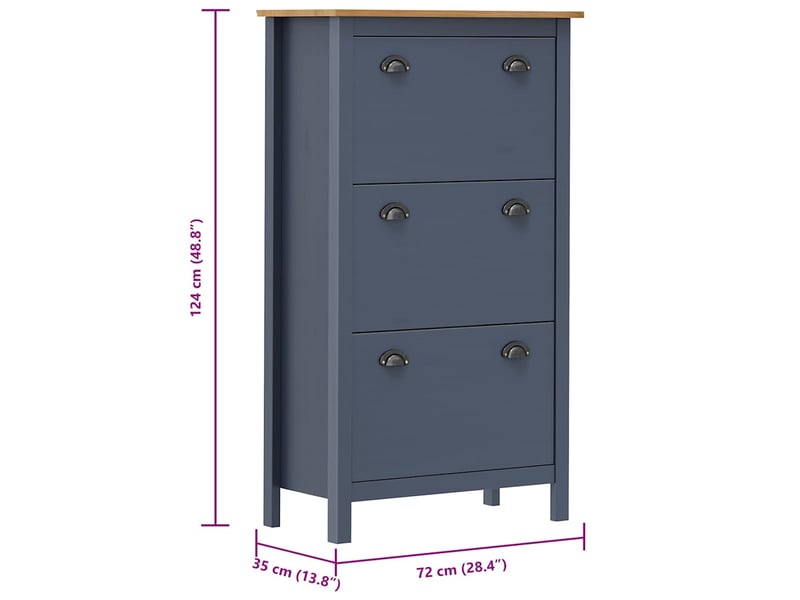  Meuble à chaussure, armoire à chaussures hill gris 72x35x124 cm bois de pin solide  - Conforama D
