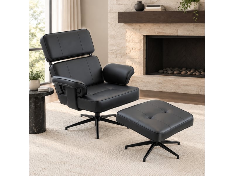  Fauteuil relax réglable avec repose-pieds en similicuir noir  - Conforama E