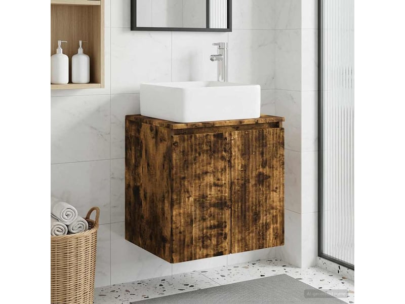 Vanité de lavabo mural, meuble de rangement chêne fumé 53x35x63 cm - Conforama B