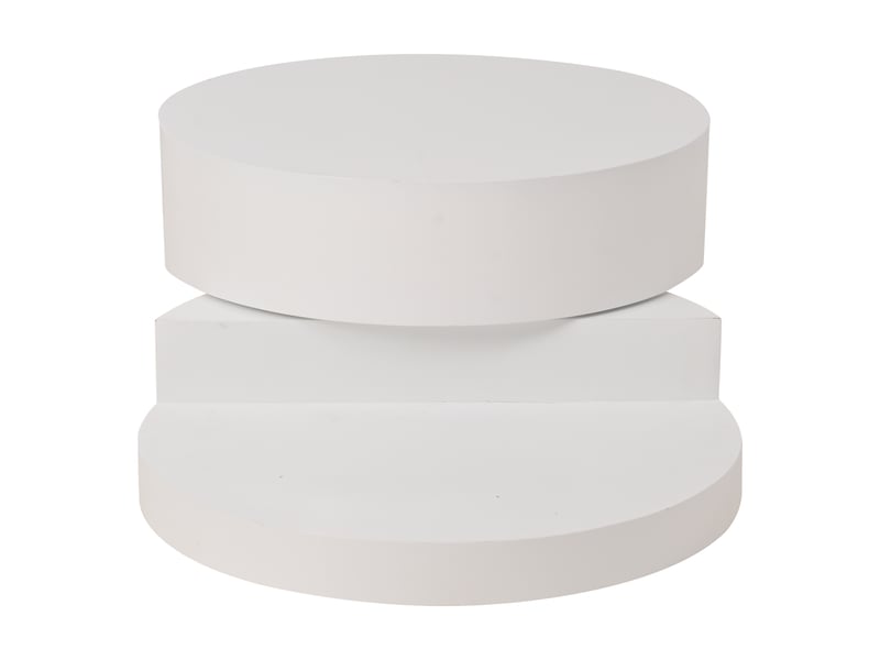 Table basse 70 x 70 x 35,5 cm, plateau pivotant à 360°, table d'appoint pivotante avec bande led, table cylindrique de salon en mdf, charge maximale 30 kg, structure à 2 niveaux, blanche - Conforama E