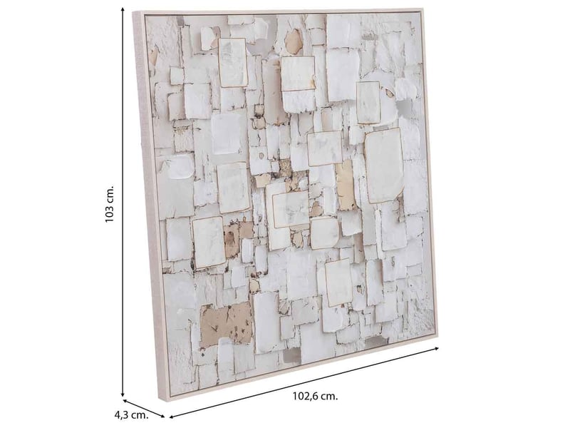  Tableau peint à la main avec cadre en bois blanc neige 103x4x103h cm  - Conforama C