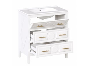 Meuble vasque blanc 81 cm avec 3 tiroirs et lavabo en céramique, style rétro