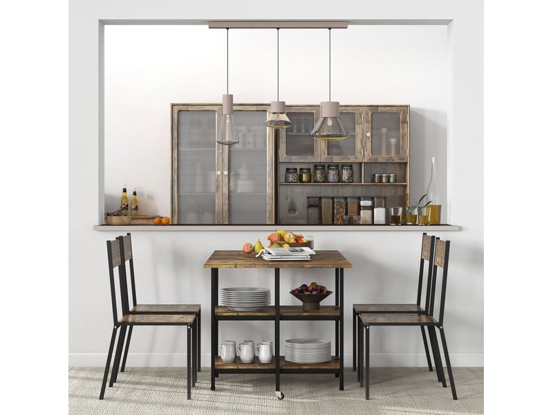 Table à manger pliante 2 à 6 personnes avec 2 étagères et roulettes freinées marron rustique 140 × 80 × 75 cm - Conforama D