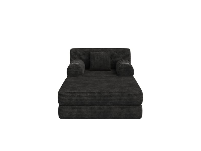  Canapé convertible compressé 1 place en velours côtelé noir, avec 4 poches et 2 porte-gobelets  - Conforama E
