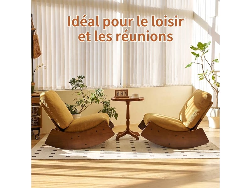 Fauteuil à bascule jaune en velours côtelé avec structure en bois massif - Conforama C