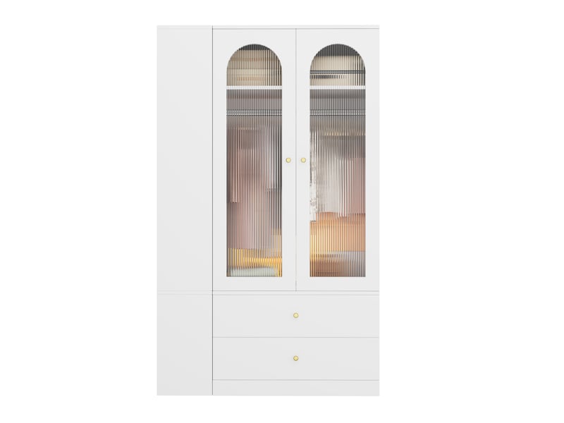  Armoire 120 x 50 x 200 cm, 2 portes vitrées, 2 tringles à vêtements, 4 tiroirs, espace de rangement, blanc Bliss Lite - Conforama A