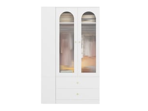 Armoire 120 x 50 x 200 cm, 2 portes vitrées, 2 tringles à vêtements, 4 tiroirs, espace de rangement, blanc