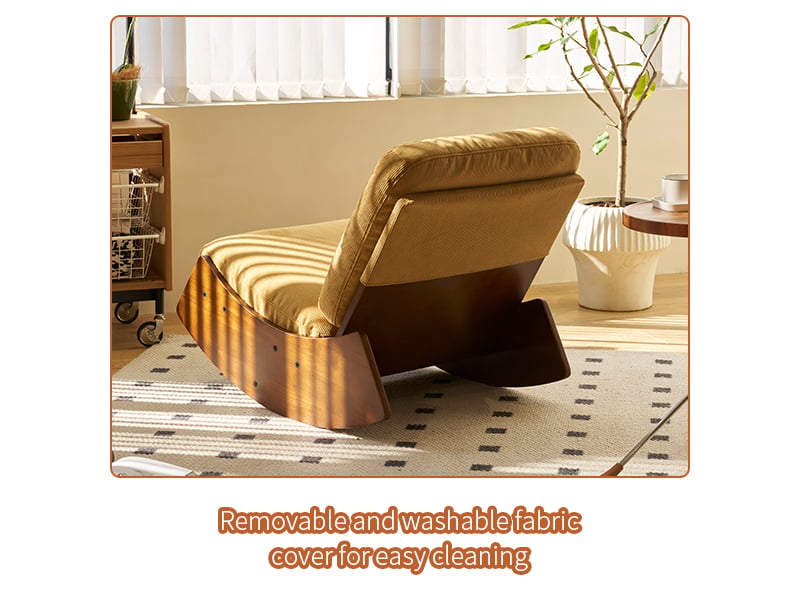  Fauteuil à bascule confortable en velours côtelé jaune avec structure en bois massif  - Conforama E
