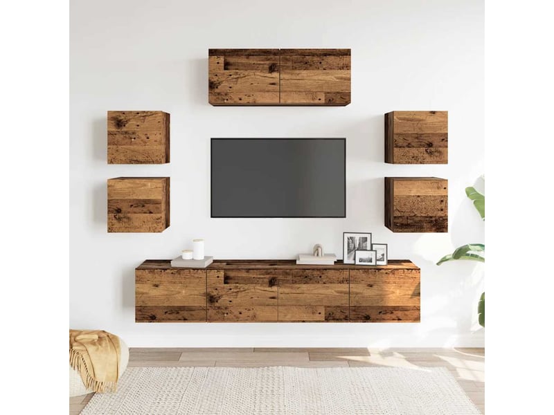  Ensemble de meuble tv - banc tv - meuble de rangement mural 7 pcs vieux bois bois d'ingénierie  - Conforama C