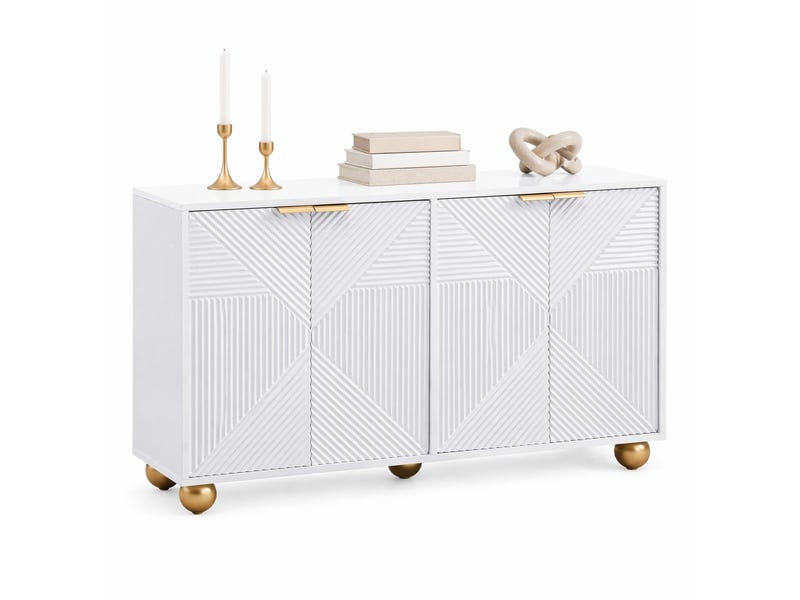  Buffet bas 120x35x71,5 cm blanc mdf, 4 portes gravées, étagères réglables, poignées métal pour rangement  - Conforama A