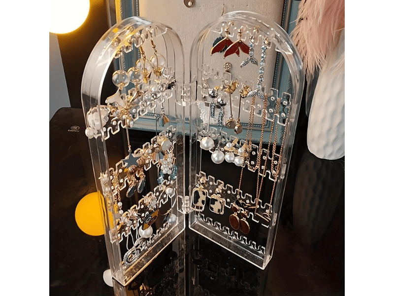  Porte bijoux et boucles d'oreilles, rangement bijoux pour boucles d'oreilles, transparent et pliable presentoir bijoux  - Conforama C