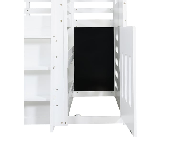  Lit mezzanine enfant 90x200 cm, avec espace de jeu et rangement, en bois, blanc, sans matelas  - Conforama E