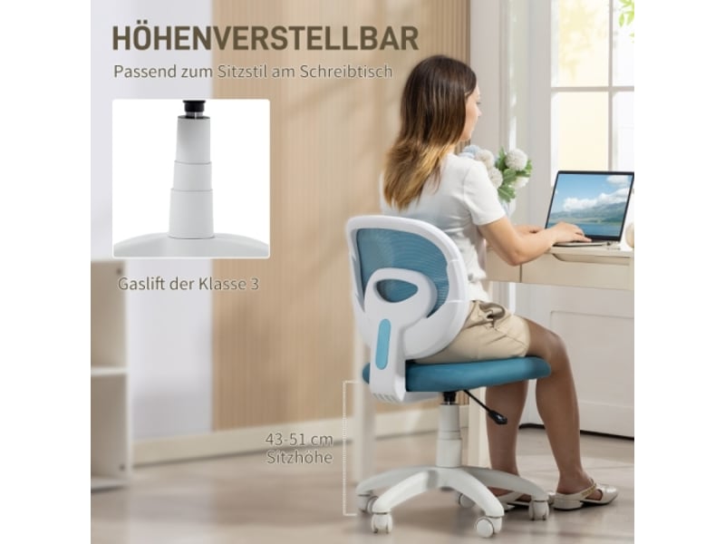  Chaise de bureau ergonomique avec dossier en c, réglable en hauteur, bleu  - Conforama D
