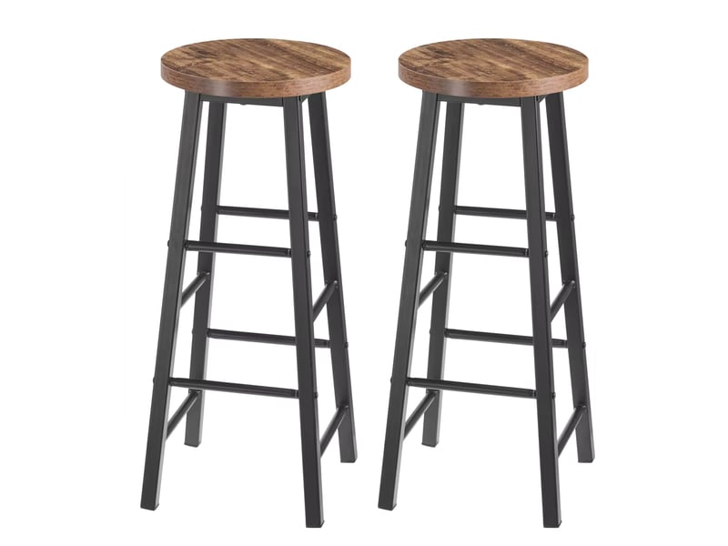  Tabourets de bar lot de 2 style industriel avec repose-pieds et patins de protection en mdf et métal noir vintage  - Conforama A