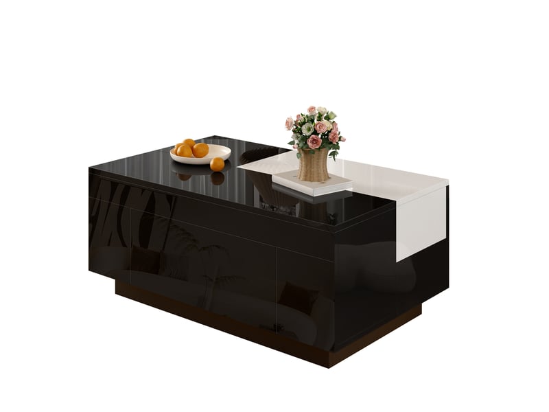  Table basse noir, rangement, éclairage led, fermeture douce, extensible, design moderne, plateau noir - mdf - 80x50x35.5cm - salon  - Conforama A