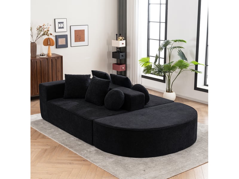  Canapé modulable modenvie convertible 5 places en chenille noir 263 x 171 x 66 cm  - Conforama B