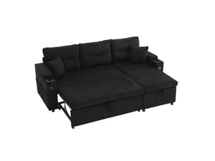Canapé convertible modenvie 3 places avec méridienne rangement usb-c noir en velours côtelé 212,5 x 136 cm