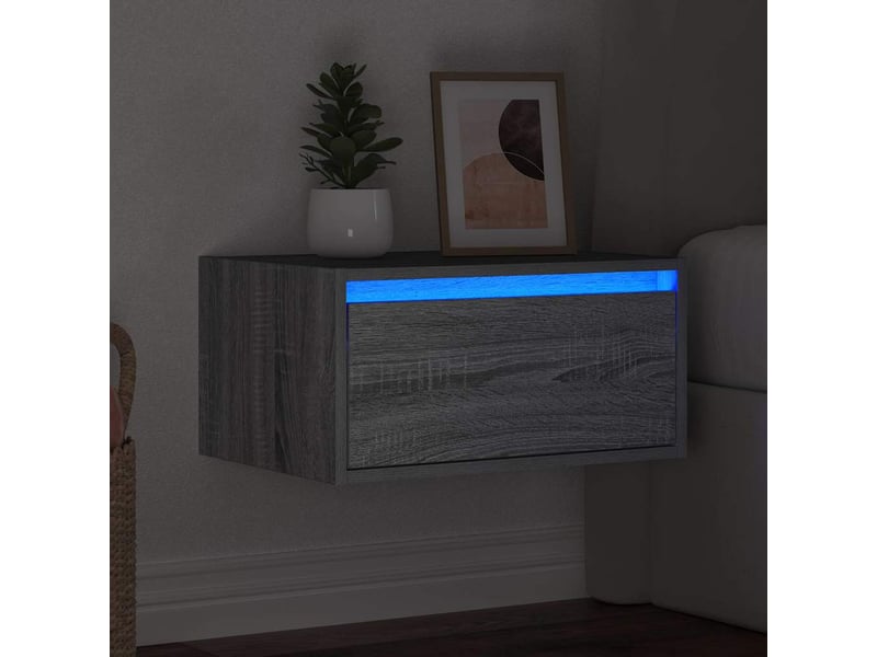  Table de chevet, table d'appoint murale avec lumières led sonoma gris shl53916  - Conforama E