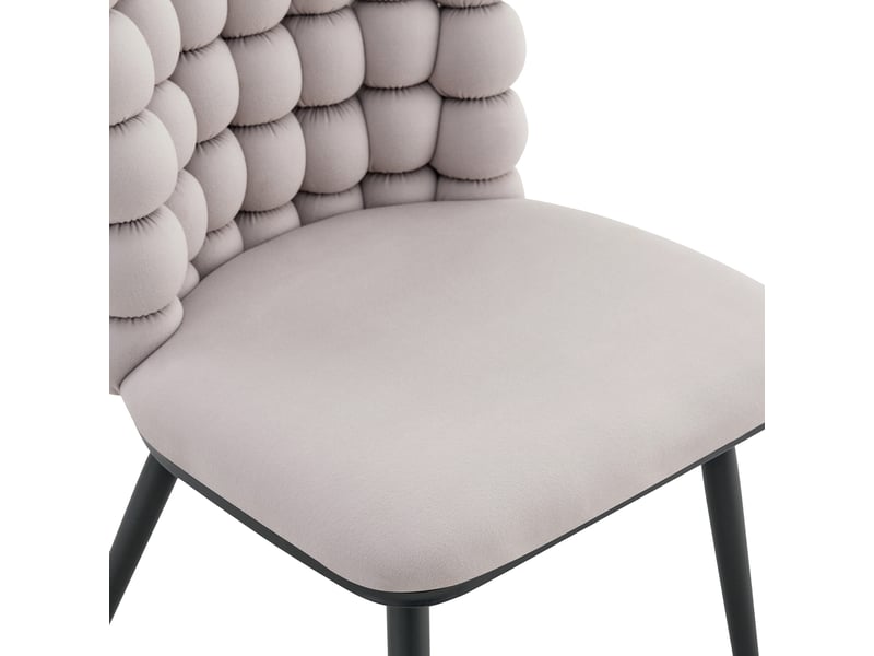  Lot de 2 chaises 54x48x88 cm salle à manger design luxe en velours gris clair, dossier à motif perlé, pieds métal noir  - Conforama E