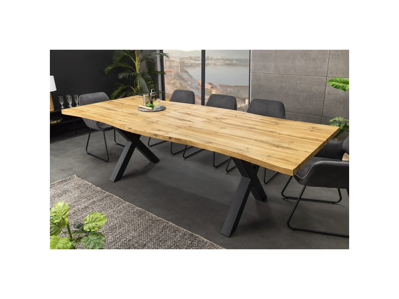 Table de salle à manger rivet extensible jusqu'à 220 cm – bois et métal noir – style industriel  - Conforama E