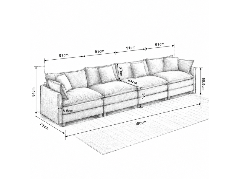  Canapé nuage 4 places moderne en chenille respirante coussins double couche vert  - Conforama C