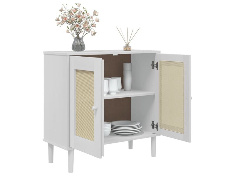 Buffet - bahut - meuble de rangement senja aspect rotin blanc 80x35x80 cm bois massif de pin - Conforama D