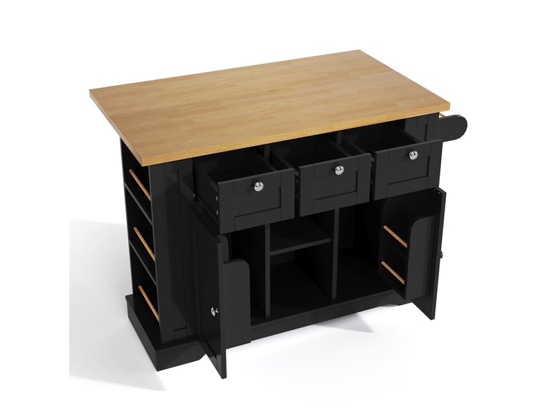  Îlot de cuisine 132 cm – plateau pliant, rangements intégrés, roulettes – blanc, gain de place, idéal petits espaces  - Conforama D