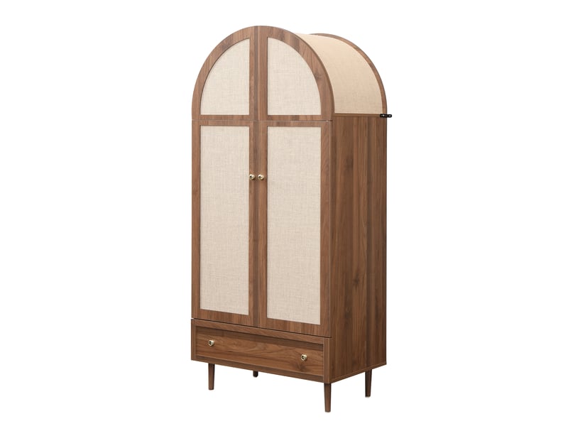  Armoire penderie portes tissu et tiroir coloris noyer 79 x 50 x 175 cm GL7189N - Conforama B