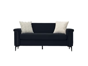 Canapé droit fixe 2 places noir en tissu, style scandinave avec clous décoratifs, idéal pour le salon moderne
